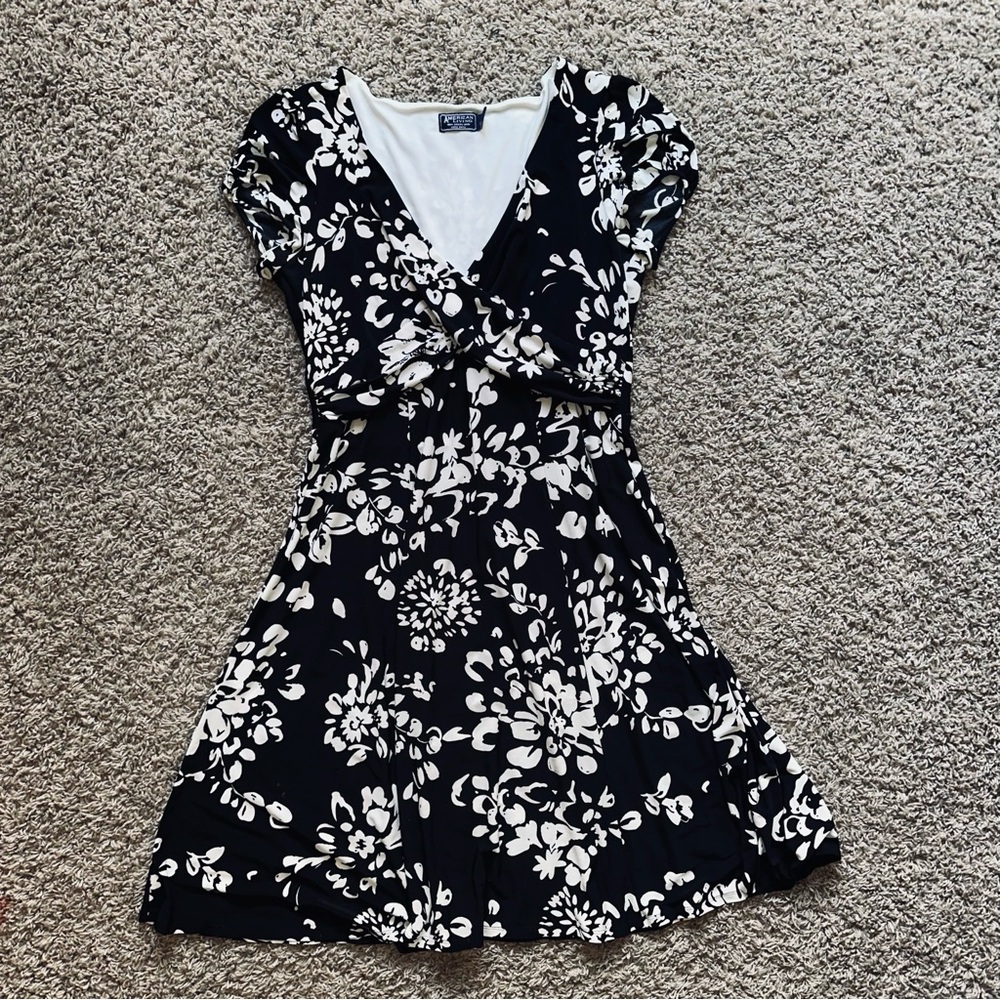 Floral Black and White Dress Mini Short Dress Neutral XL
